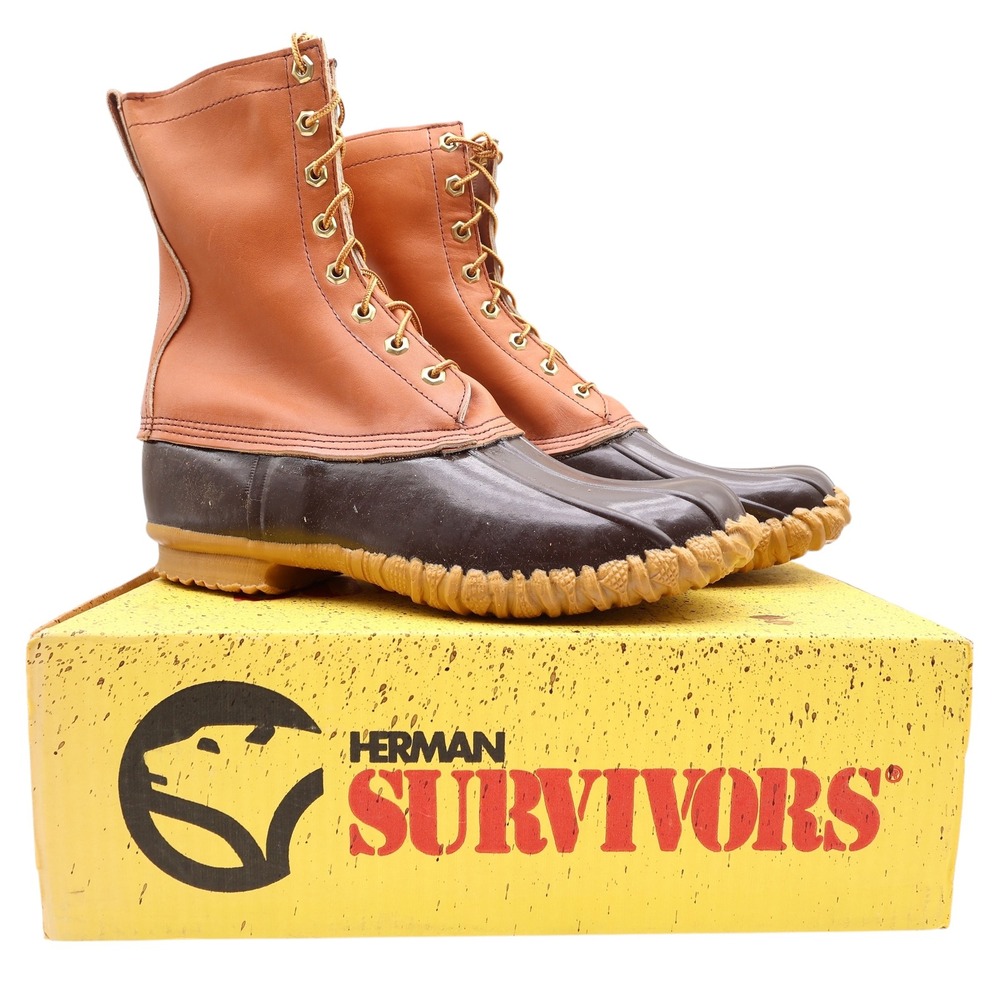 Herman Survivors Vintage 80s Hunter Duck Boots Mens 12 Brown Leather USA NEW